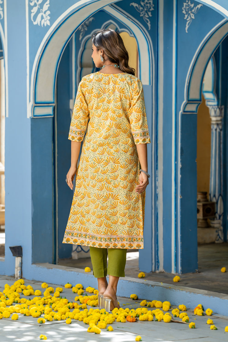Yellow Buti Floral Pintucks Kurti