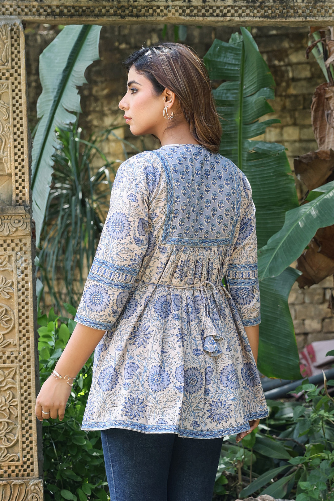 Grey Blue Floral Flare top