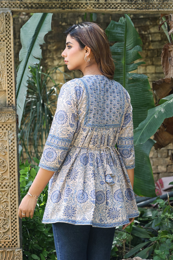 Grey Blue Floral Flare top