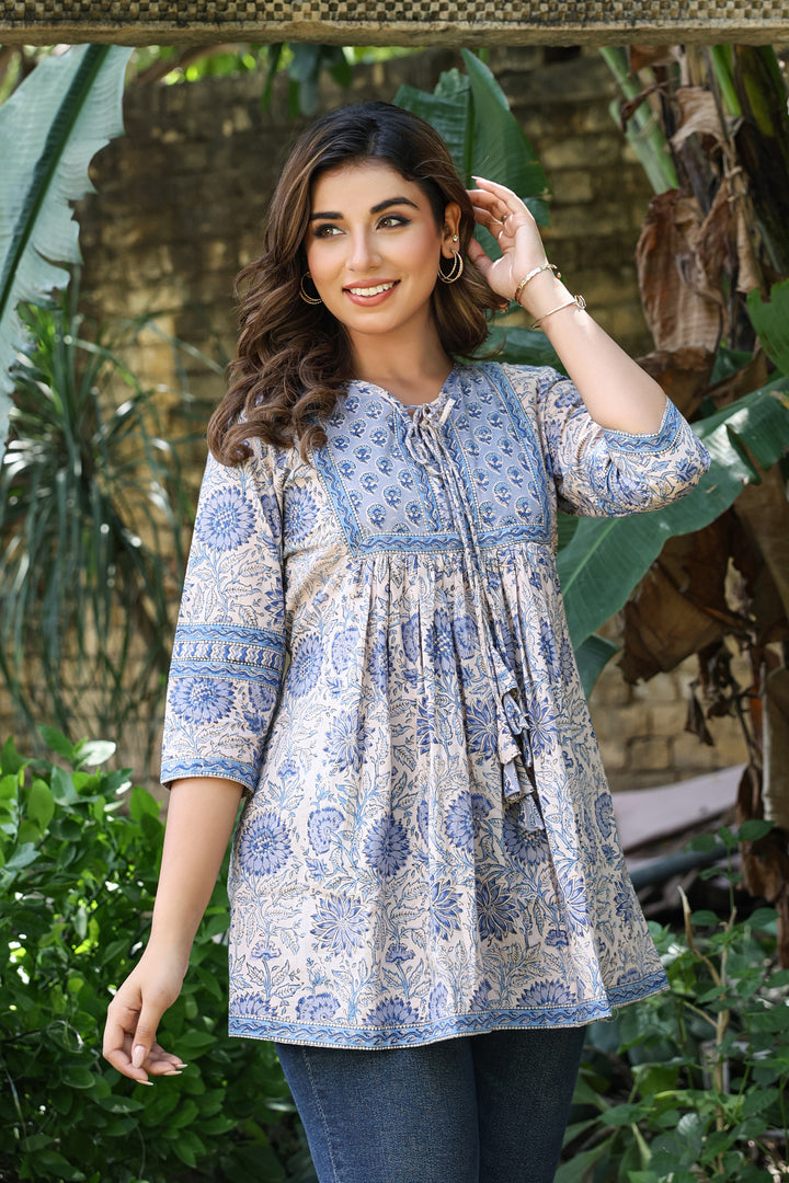 Grey Blue Floral Flare top