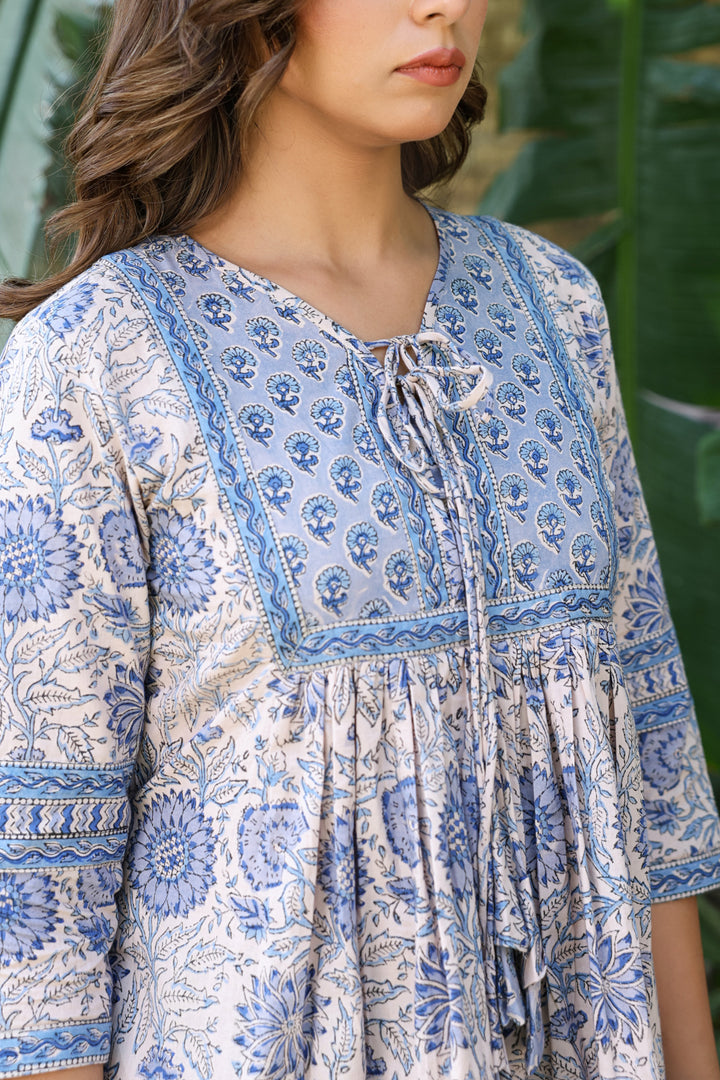 Grey Blue Floral Flare top