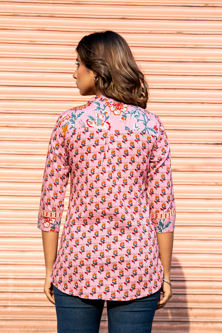 Pink Orange Buta Short Kurta