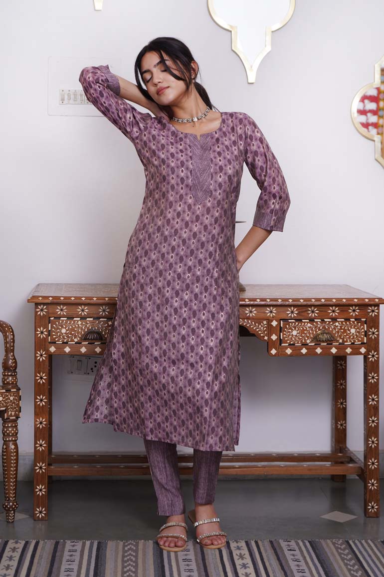 Purple Buti Muslin Print Set