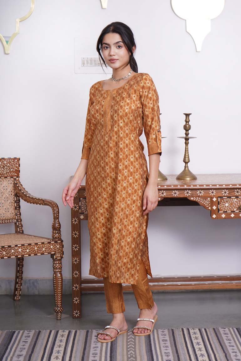 Mustard Buti Muslin Print Set
