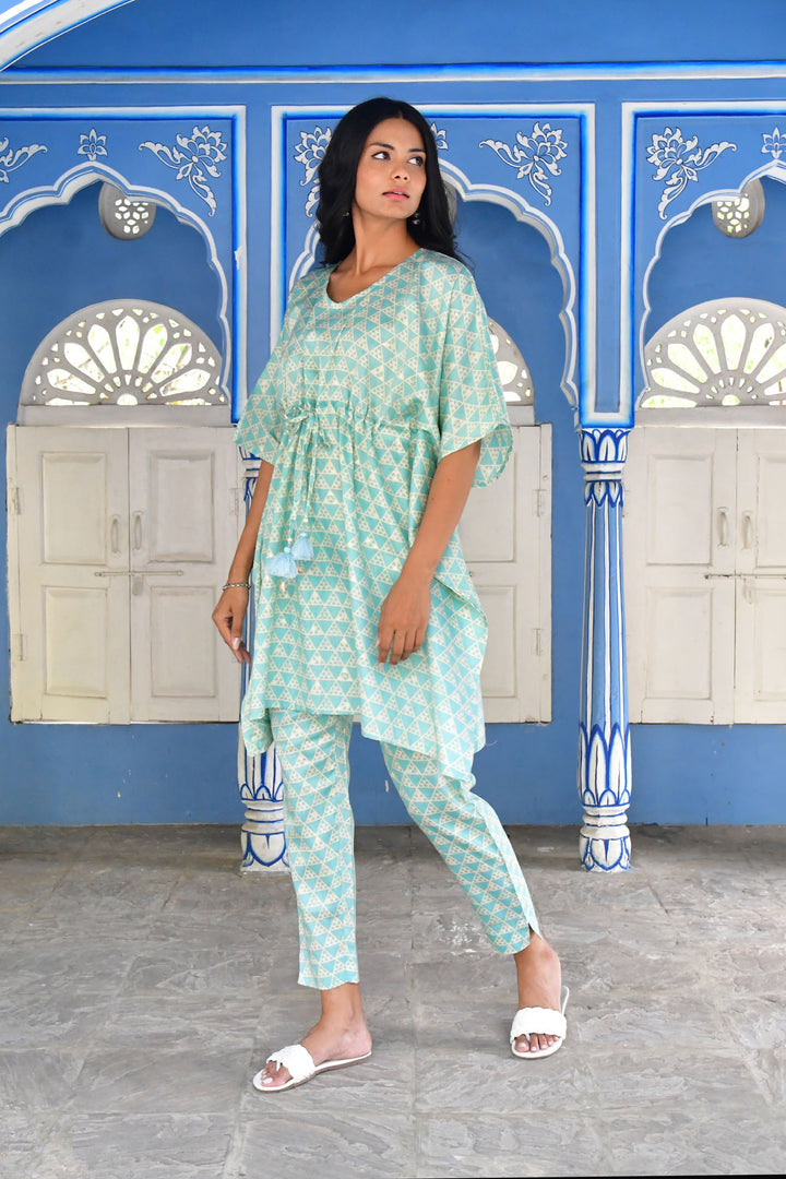 Pastel Blue Triangle Kaftan Set