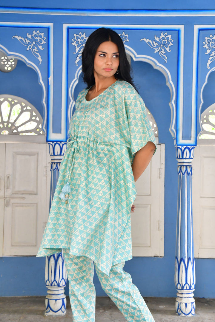 Pastel Blue Triangle Kaftan Set