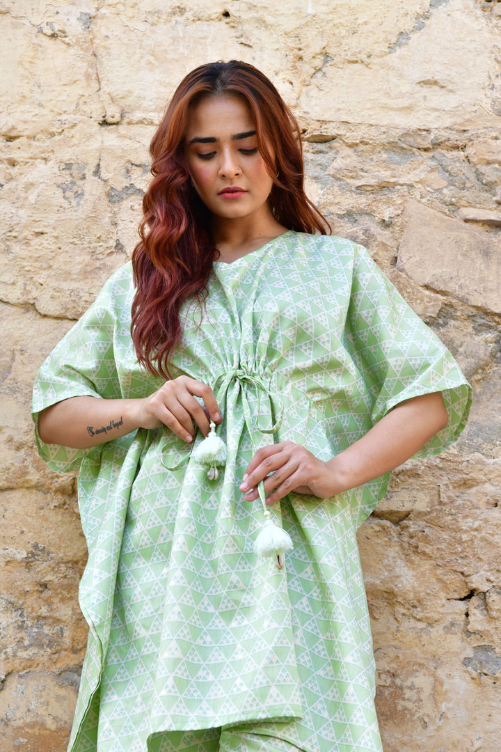 Pastel Green Triangle Kaftan Set