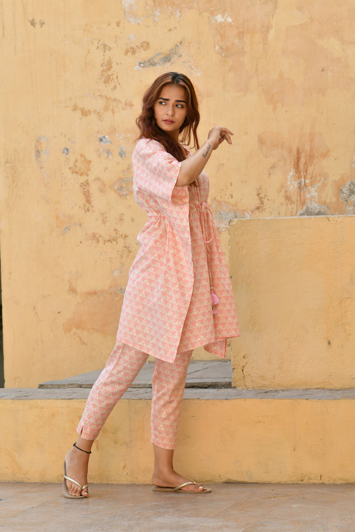 Pastel Orange Triangle Kaftan Set