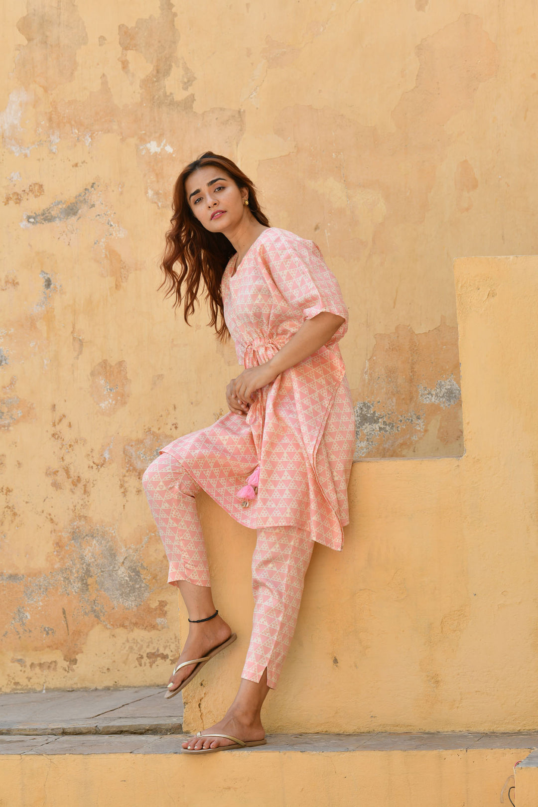 Pastel Orange Triangle Kaftan Set