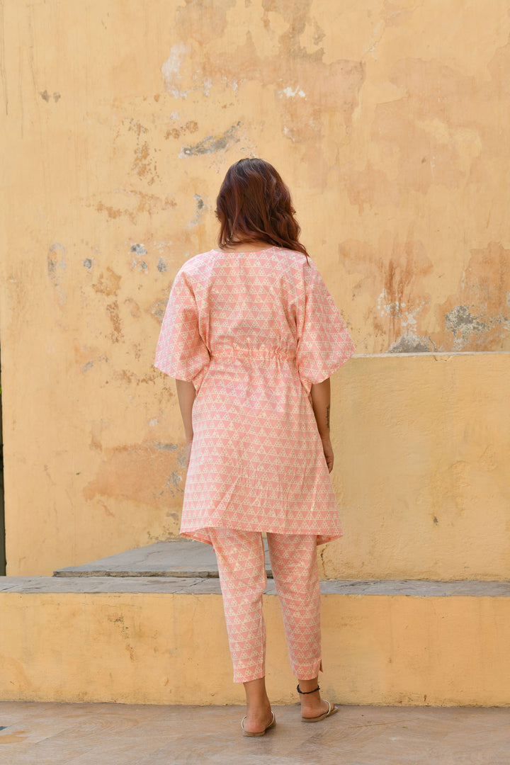 Pastel Orange Triangle Kaftan Set