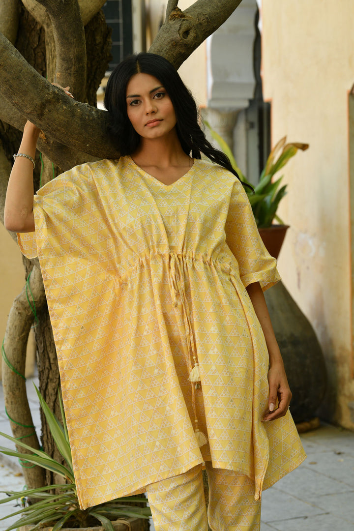 Pastel Yellow Triangle Kaftan Set