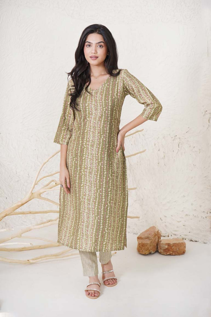 Green Bandhej Print Set