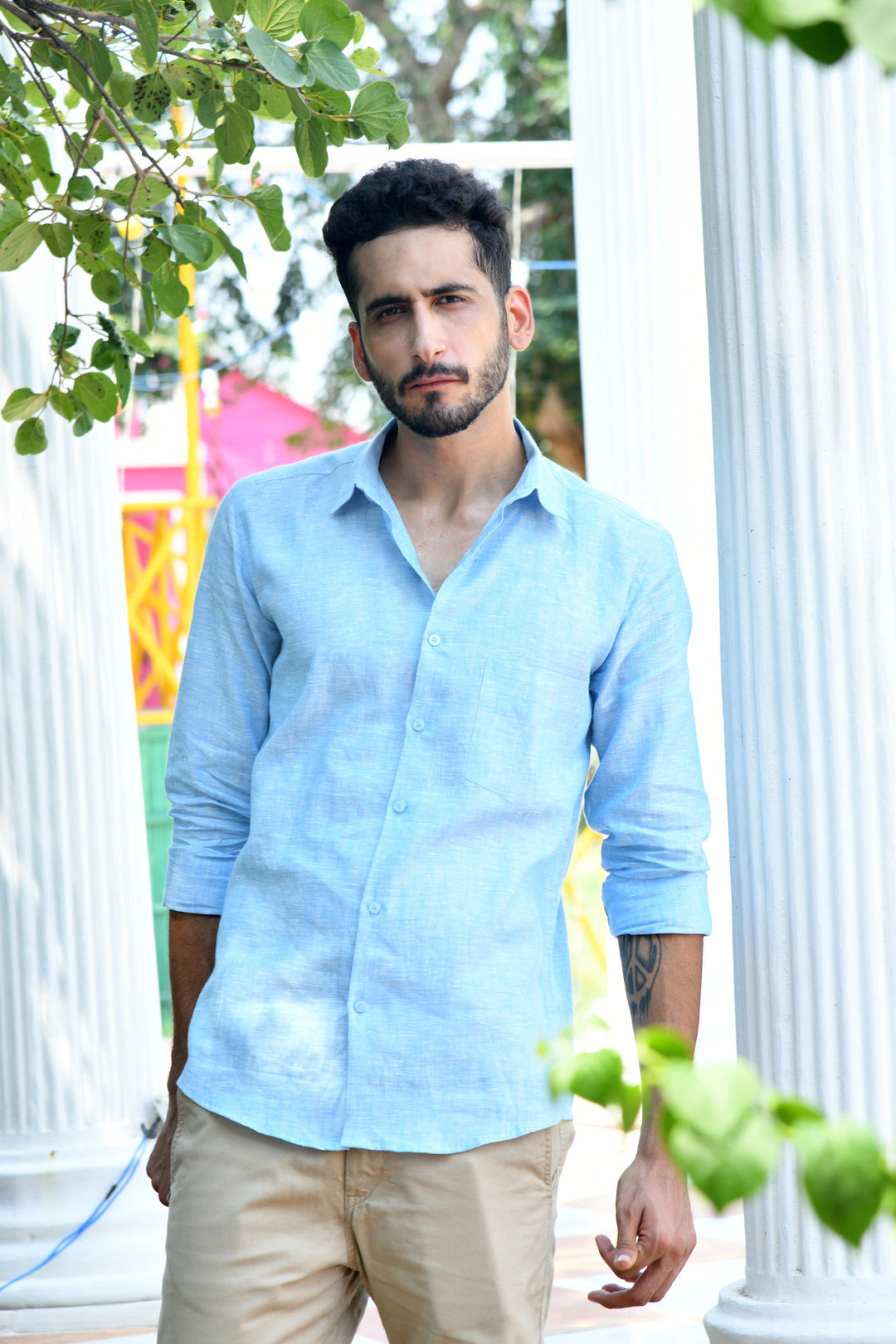 Light Sky Blue Linen Shirt – PRINTSVALLEY