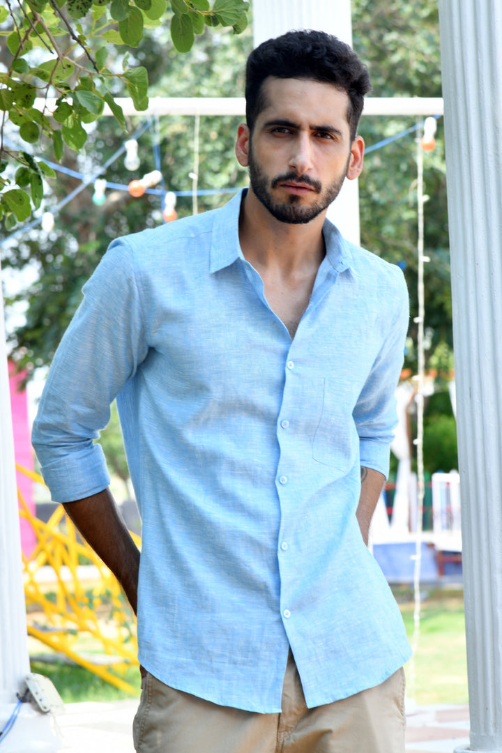 Light Sky Blue Linen Shirt