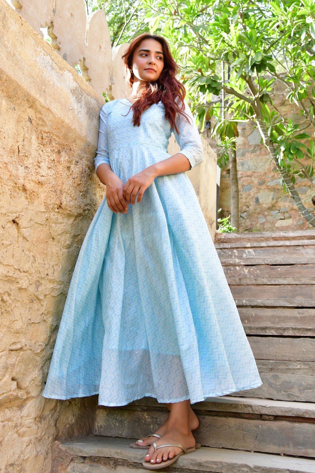 Diya-Pastel Blue Dress with Dupatta – PRINTSVALLEY - Main Image