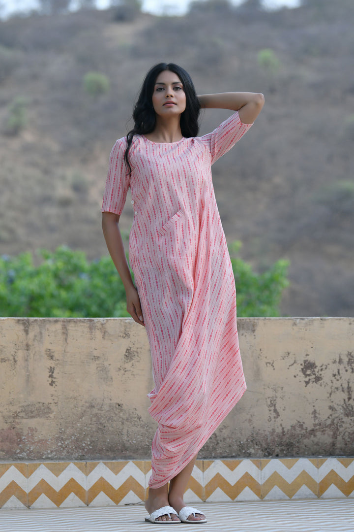 Pink Shibori Cowl Dress