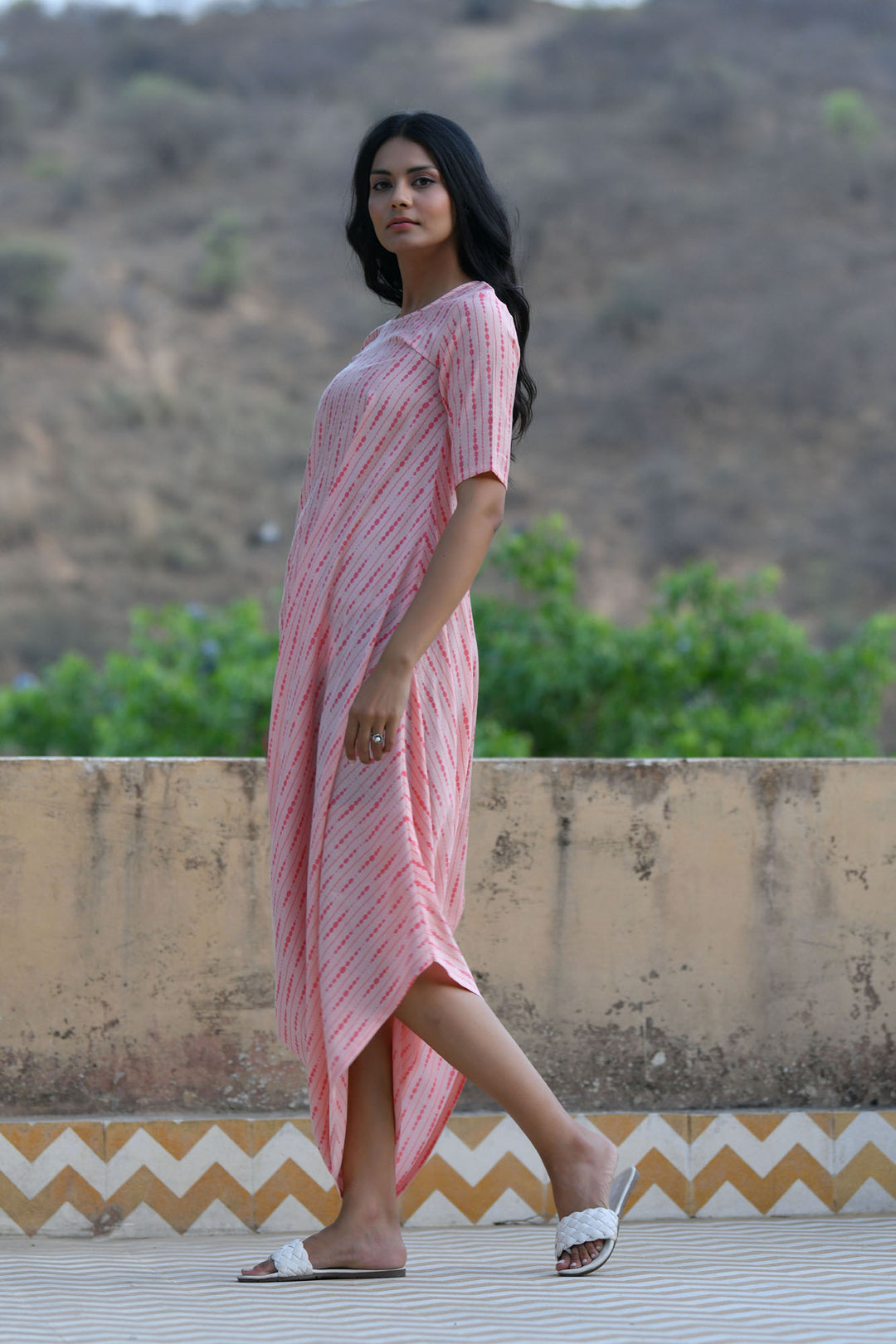 Pink Shibori Cowl Dress