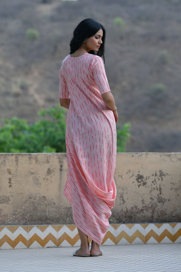 Pink Shibori Cowl Dress